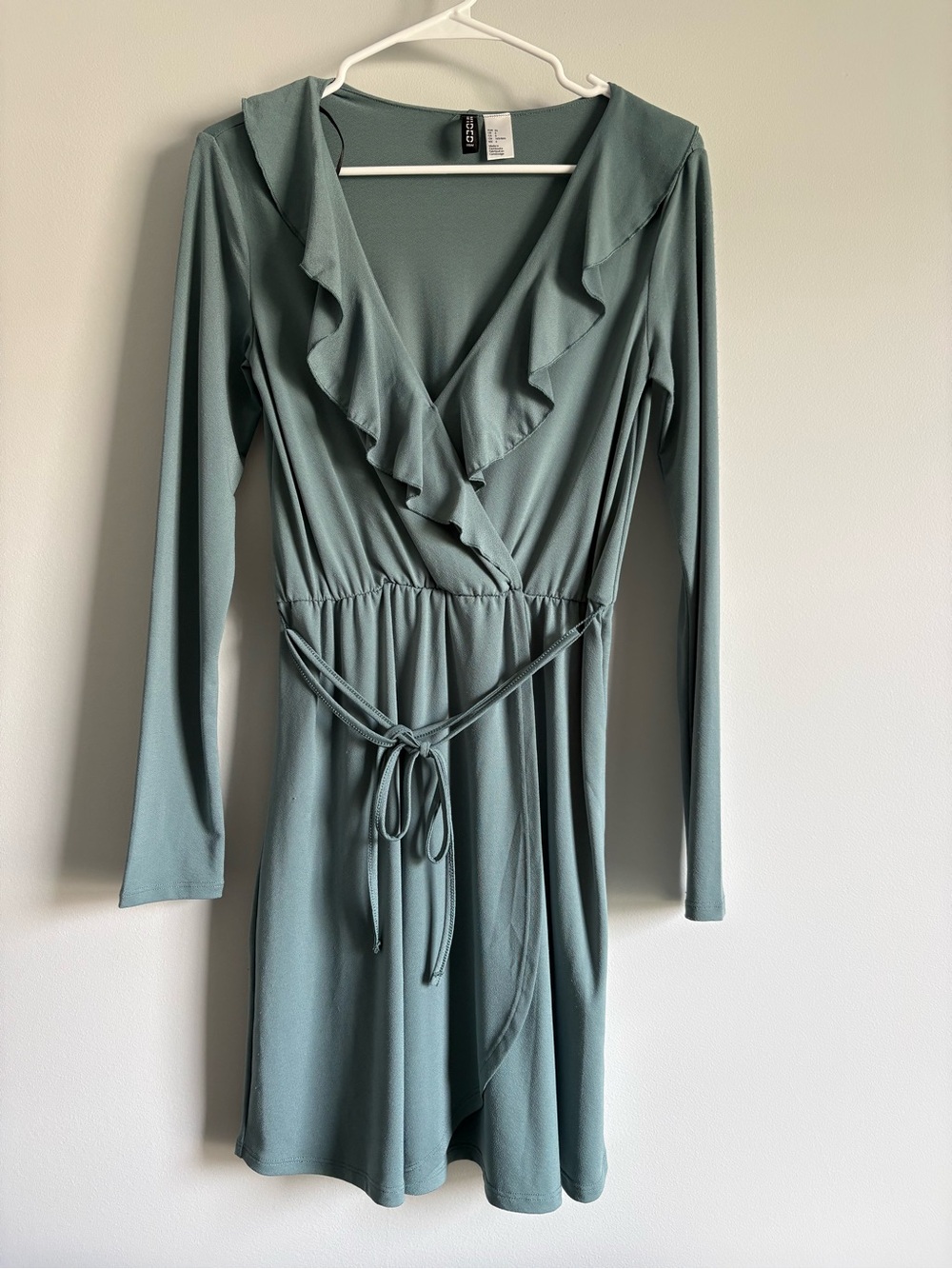 H&M Mint Teal Long Sleeve Ruffle Wrap Dress